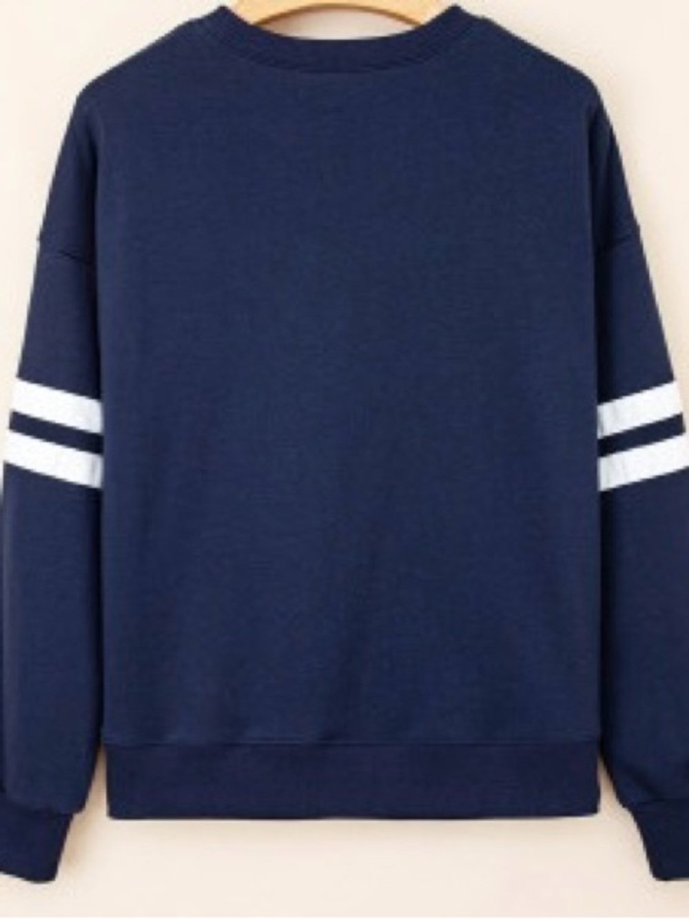 Navy Blue Preppy Striped Sleeve Loose Sweatshirt